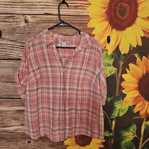 Croft & Barrow Pink Plaid Button Down Shirt